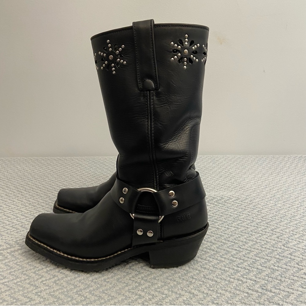 Frye Black 77700 Harness Flower Motorcycle Women's Size 7 Boots